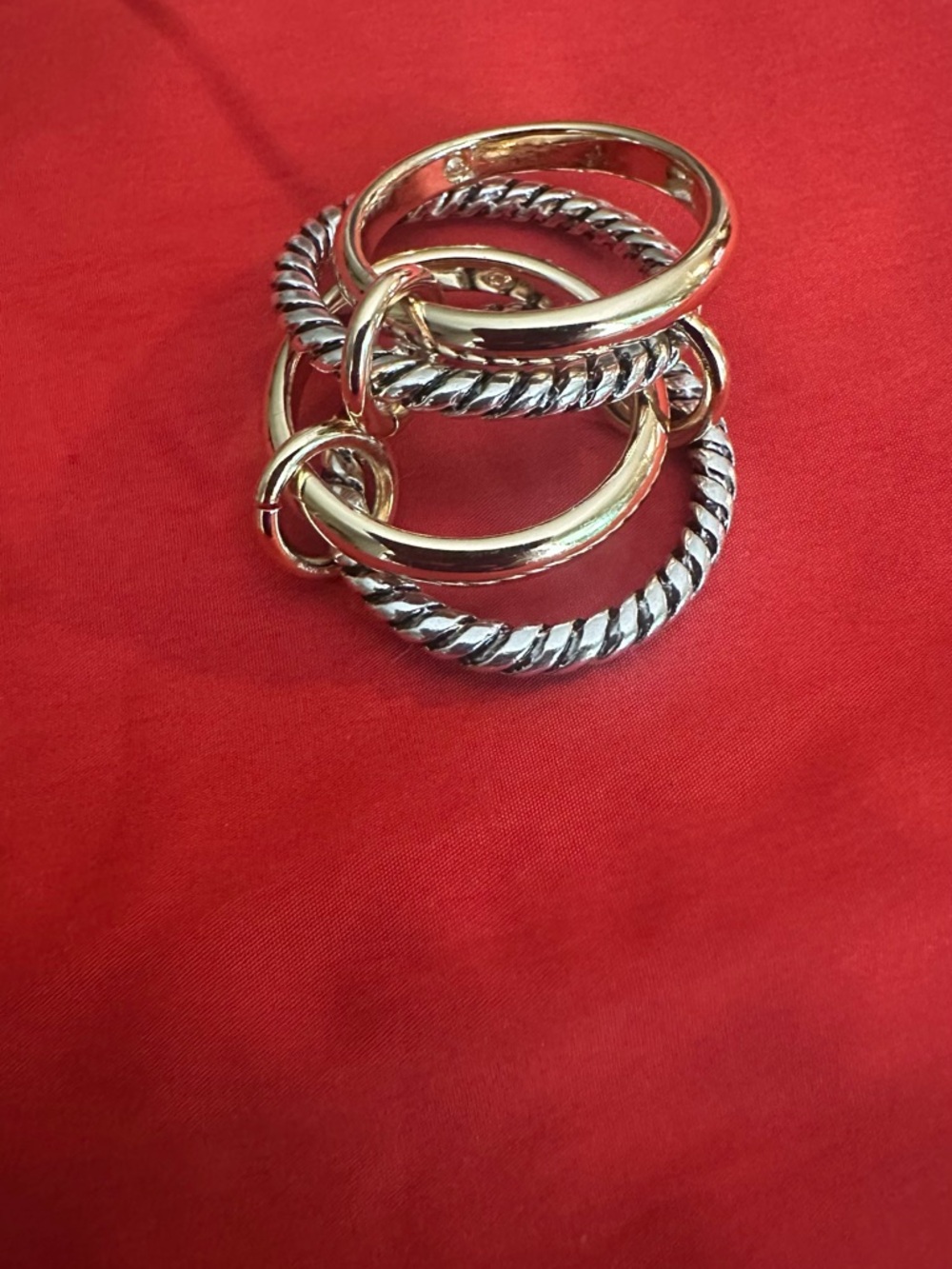 Mixed Metal Linked Hoop Ring Set in Gold and Silver